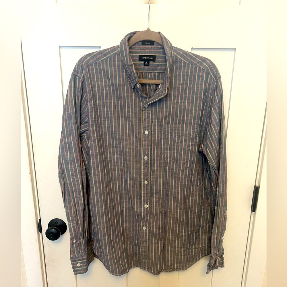 J. Crew Stripped casual 100%Cotton Button Down Long Sleeve Shirt Classic prep L